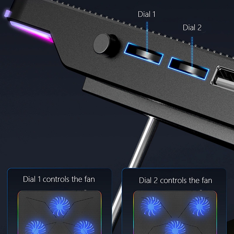 RGB Gaming Laptop Cooler 12-17 Inch,Six Fan Cooling Bracket With Led Screen,Notebook Cool Stand Two USB Ports