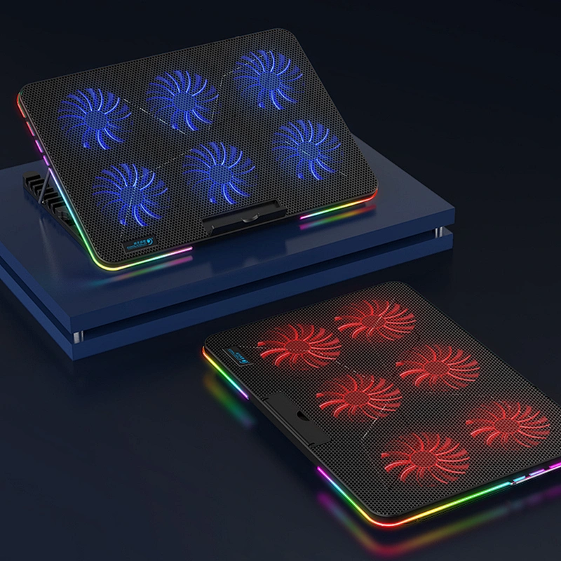 RGB Gaming Laptop Cooler 12-17 Inch,Six Fan Cooling Bracket With Led Screen,Notebook Cool Stand Two USB Ports