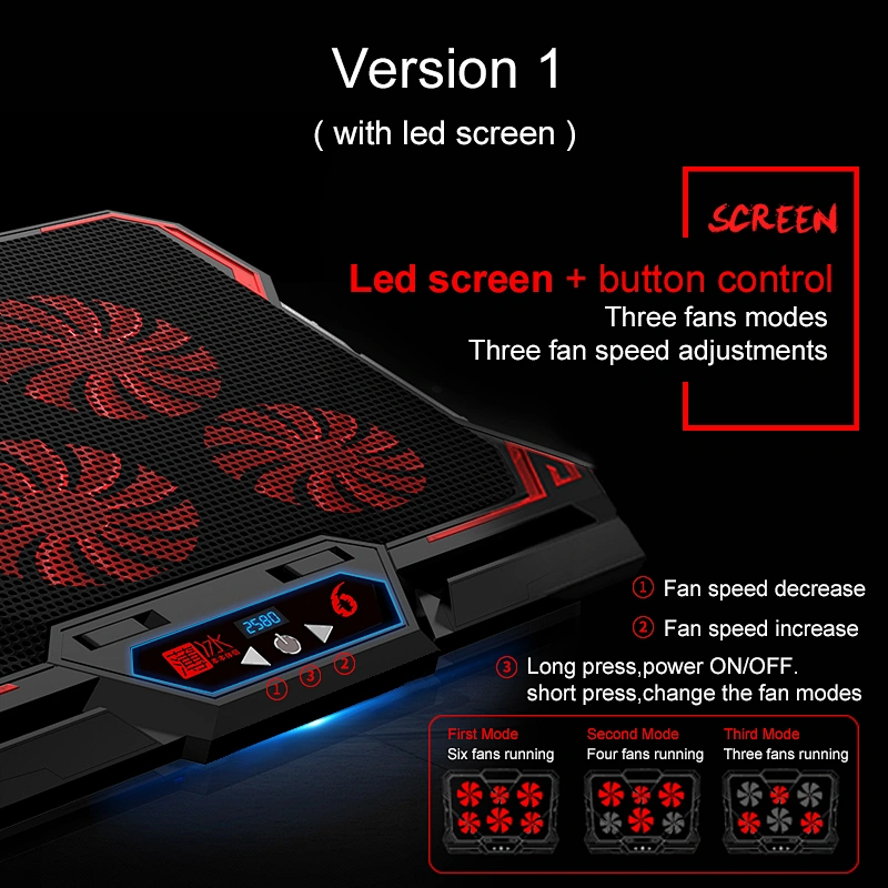 Gaming Laptop Cooler Notebook Cooling Pad 6 Silent Red Blue LED Fans Powerful Air Flow Portable Adjustable Laptop Stand