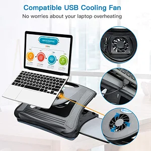 Adjustable Lap Desk with Cooling Fan, Fits 15.6 Inch Laptops, Comfortable Laptop Desk Stand with 5 Adjustable Angles