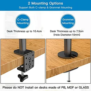 Laptop Monitor Mount Stand with Keyboard Tray, Adjustable Notebook Desk Mount with Clamp and Grommet Mounting Base for 13 to 27