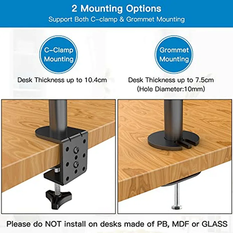 Laptop Monitor Mount Stand with Keyboard Tray, Adjustable Notebook Desk Mount with Clamp and Grommet Mounting Base for 13 to 27