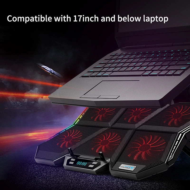 RGB laptop cooler 12-17 inch Led Screen Laptop cooling pad Notebook cooler stand with Six Fan and 2 USB Ports