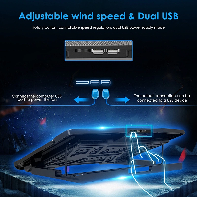 6 Fans Laptop Cooling Pad 2 USB Port with Led Screen 2600RPM for 14/15.6 inch Gaming Laptop Cooler Stand