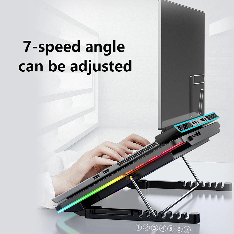 RGB Gaming Laptop Cooler 12-17 Inch,Six Fan Cooling Bracket With Led Screen,Notebook Cool Stand Two USB Ports