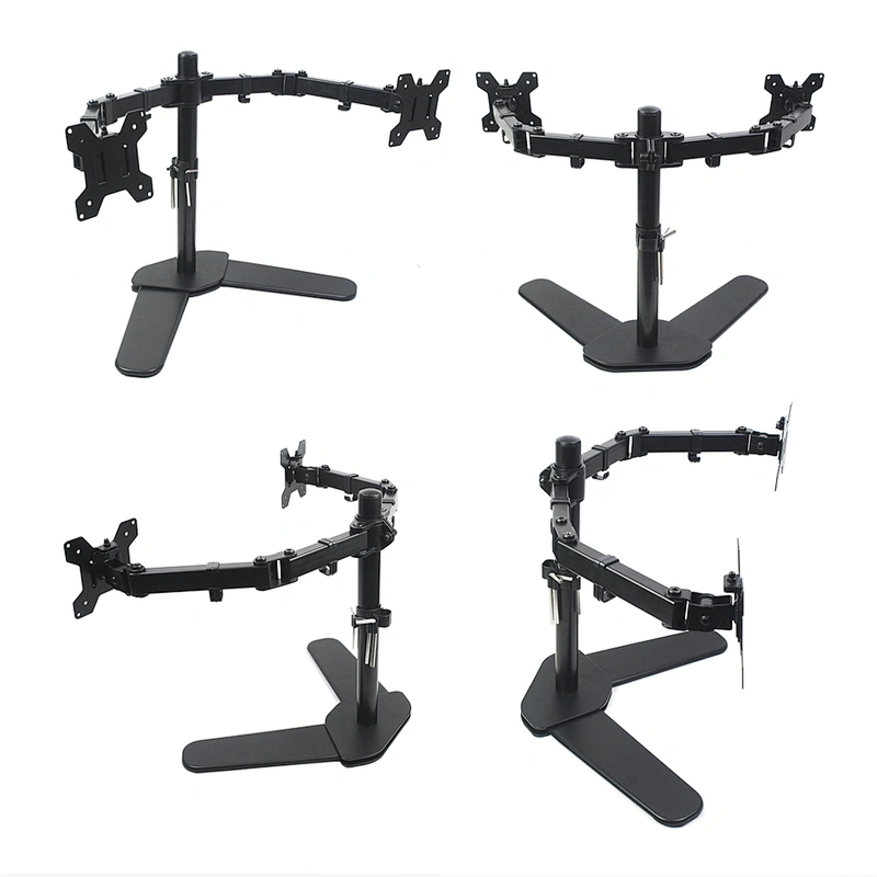 Full Motion Dual Monitor Free-Standing Desk Stand VESA Mount Double Joints | Holds 13