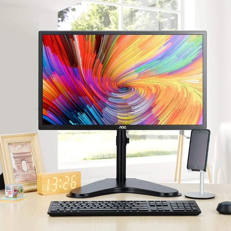 Single Adjustable Monitor Desk Mount with C Clamp and Grommet Mounting Base for 13 to 32