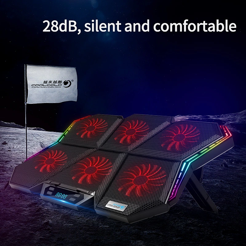 RGB laptop cooler 12-17 inch Led Screen Laptop cooling pad Notebook cooler stand with Six Fan and 2 USB Ports