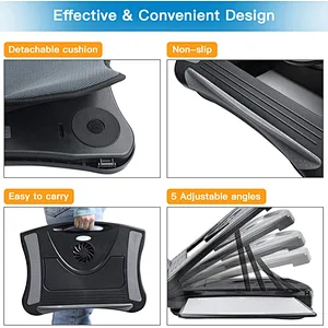 Adjustable Lap Desk with Cooling Fan, Fits 15.6 Inch Laptops, Comfortable Laptop Desk Stand with 5 Adjustable Angles