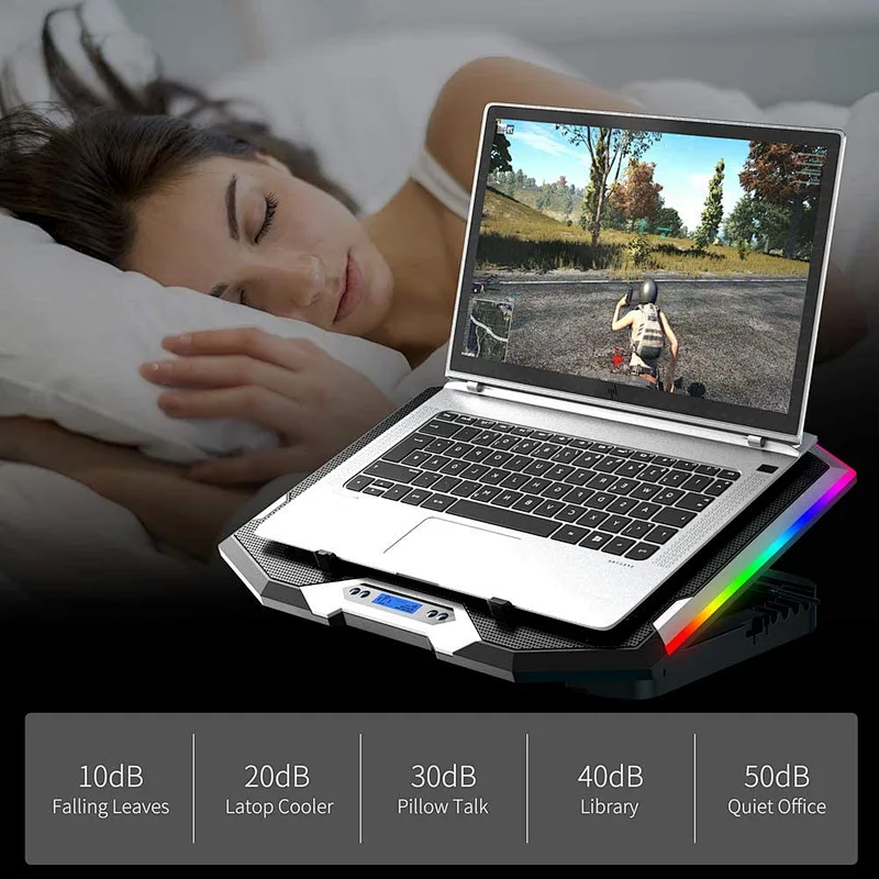 RGB Laptop Cooler For Laptop 12-18 Inch Six Fans LCD Screen Laptop Cooling stand Adjustable