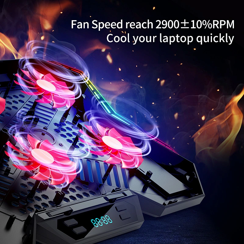 RGB laptop cooler 12-17 inch Led Screen Laptop cooling pad Notebook cooler stand with Six Fan and 2 USB Ports
