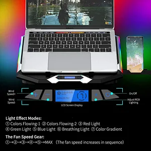 RGB Laptop Cooler For Laptop 12-18 Inch Six Fans LCD Screen Laptop Cooling stand Adjustable