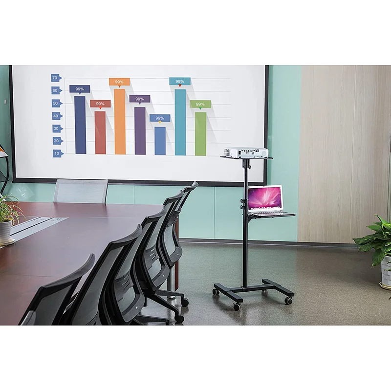 2021 Mobile Projector Stand Rolling Height Adjustable Laptop and Projector Cart On Wheels Black Presentation Trolley