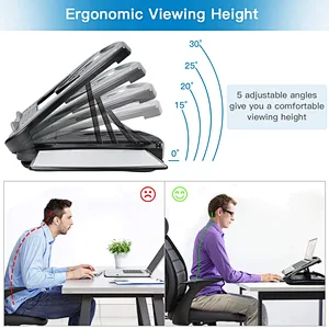 Adjustable Lap Desk with Cooling Fan, Fits 15.6 Inch Laptops, Comfortable Laptop Desk Stand with 5 Adjustable Angles