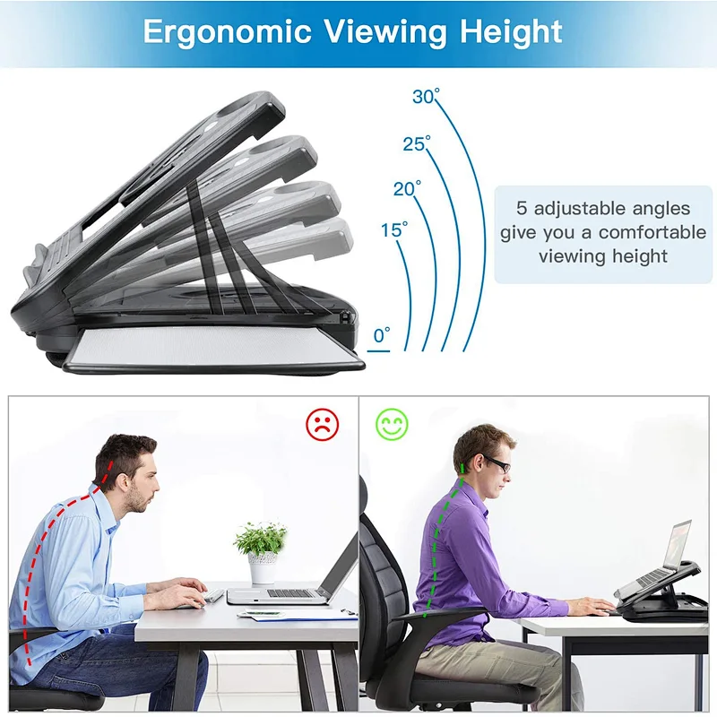 Adjustable Lap Desk with Cooling Fan, Fits 15.6 Inch Laptops, Comfortable Laptop Desk Stand with 5 Adjustable Angles