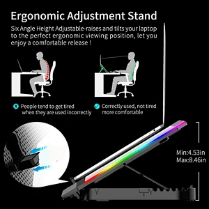 RGB Laptop Cooler For Laptop 12-18 Inch Six Fans LCD Screen Laptop Cooling stand Adjustable