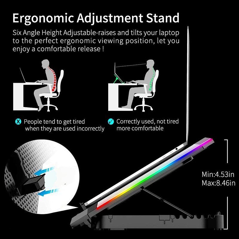 RGB Laptop Cooler For Laptop 12-18 Inch Six Fans LCD Screen Laptop Cooling stand Adjustable