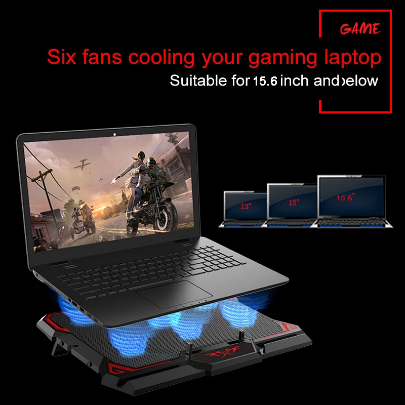 Gaming Laptop Cooler Notebook Cooling Pad 6 Silent Red Blue LED Fans Powerful Air Flow Portable Adjustable Laptop Stand