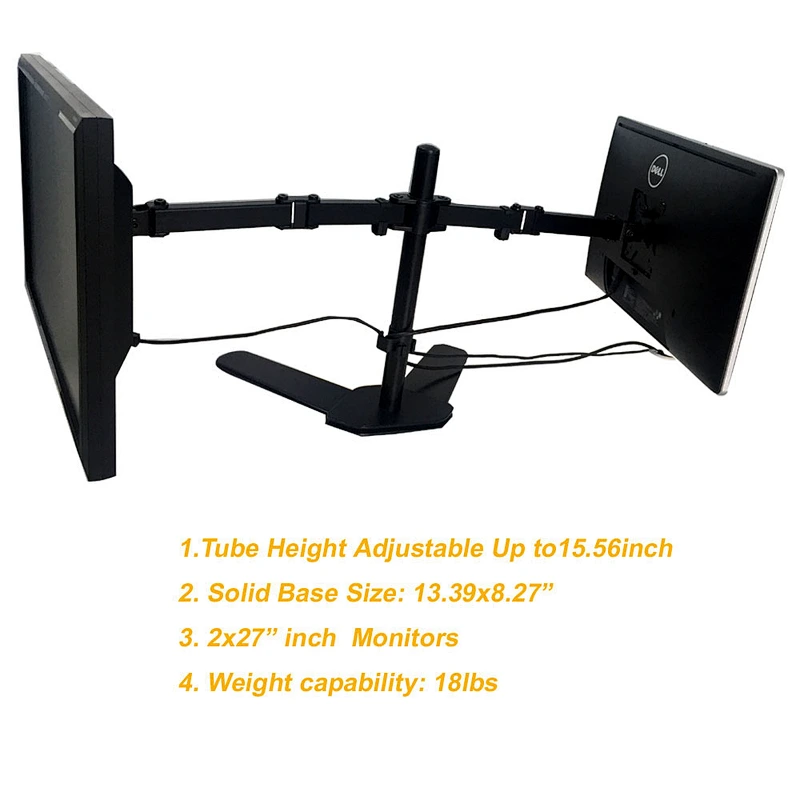 Full Motion Dual Monitor Free-Standing Desk Stand VESA Mount Double Joints | Holds 13