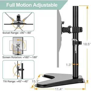 Single Adjustable Monitor Desk Mount with C Clamp and Grommet Mounting Base for 13 to 32