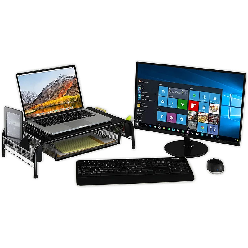 Metal Desk Monitor Stand Riser with Organizer Drawer