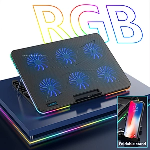 RGB Gaming Laptop Cooler 12-17 Inch,Six Fan Cooling Bracket With Led Screen,Notebook Cool Stand Two USB Ports