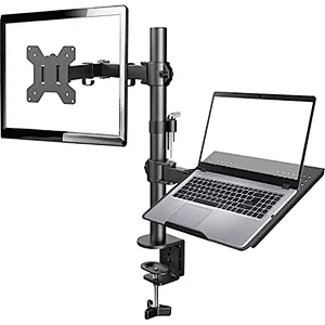 Laptop Monitor Mount Stand with Keyboard Tray, Adjustable Notebook Desk Mount with Clamp and Grommet Mounting Base for 13 to 27