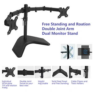 Dual Adjustable Monitor Desk Mount with C Clamp and Grommet Mounting Base for 13 to 27