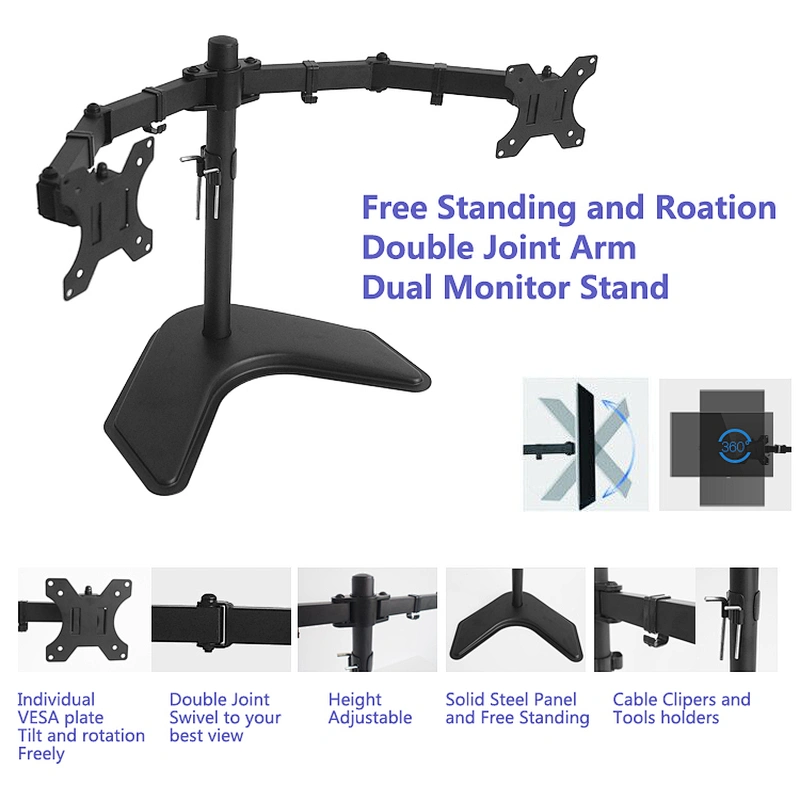 Dual Adjustable Monitor Desk Mount with C Clamp and Grommet Mounting Base for 13 to 27