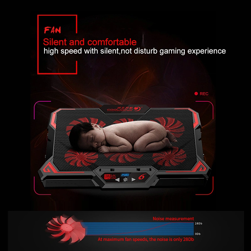 Gaming Laptop Cooler Notebook Cooling Pad 6 Silent Red Blue LED Fans Powerful Air Flow Portable Adjustable Laptop Stand