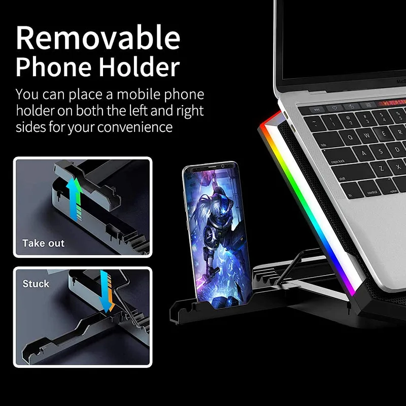 RGB Laptop Cooler For Laptop 12-18 Inch Six Fans LCD Screen Laptop Cooling stand Adjustable