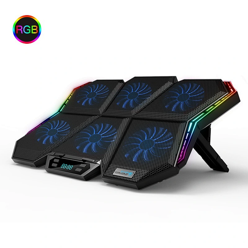 RGB laptop cooler 12-17 inch Led Screen Laptop cooling pad Notebook cooler stand with Six Fan and 2 USB Ports