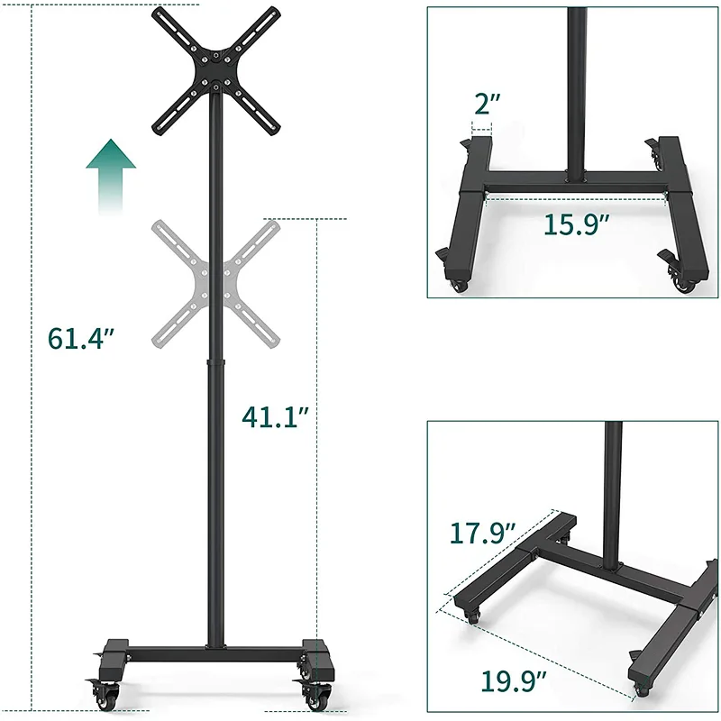 2021 Mobile TV Cart with Lockable Wheels for 13-42 Inch LCD LED Flat Panel Screens, 7-Level Height Adjustable Rolling TV Stand