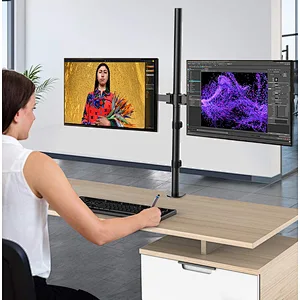 MG Extra Tall Dual Monitor Stand Up Desk Mount Extra Tall 32 inch Pole Fully Adjustable Stand for up to 27 inch Screens