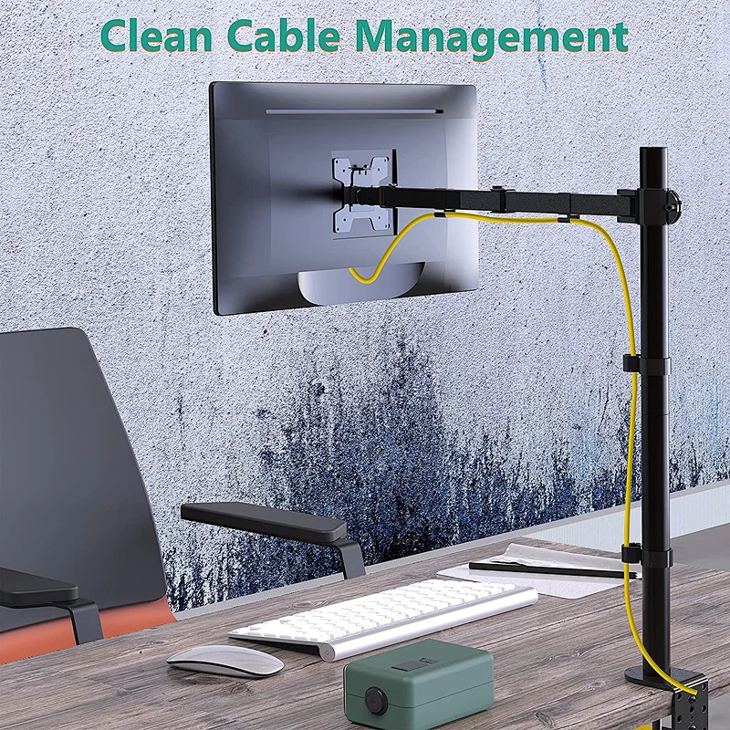 MG Extra Tall Single Monitor Desk Mount Stand with 32 inch Pole Features Full Adjustable Tilt and Articulation Holds 13 to 32