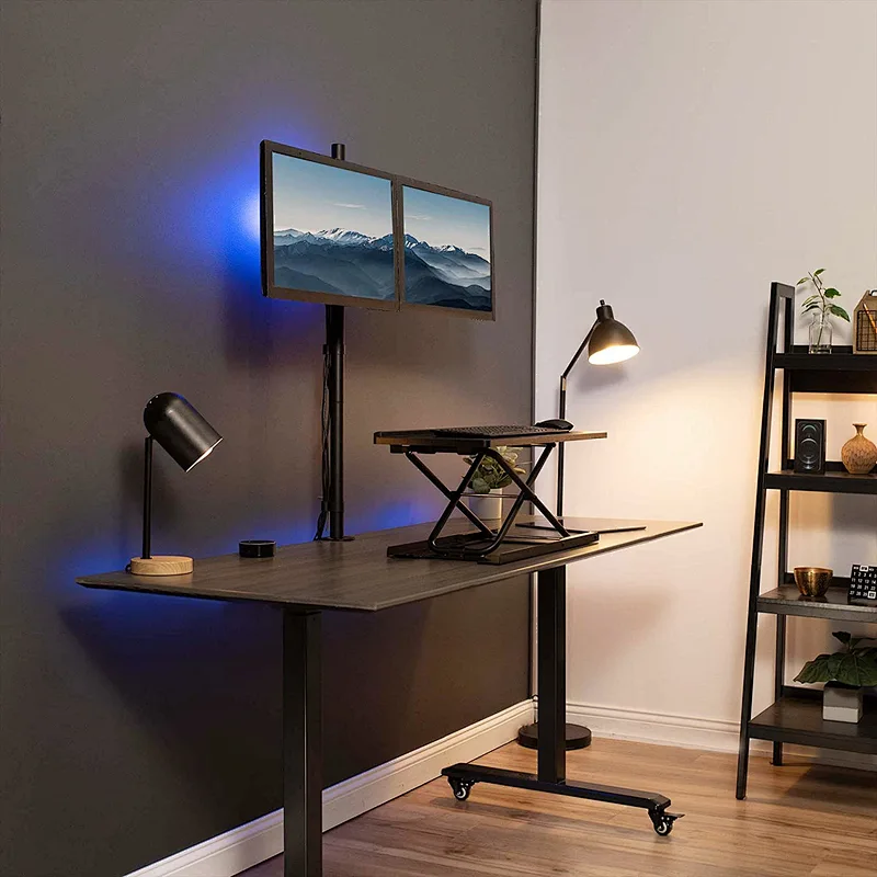 MG Extra Tall Dual Monitor Stand Up Desk Mount Extra Tall 32 inch Pole Fully Adjustable Stand for up to 27 inch Screens