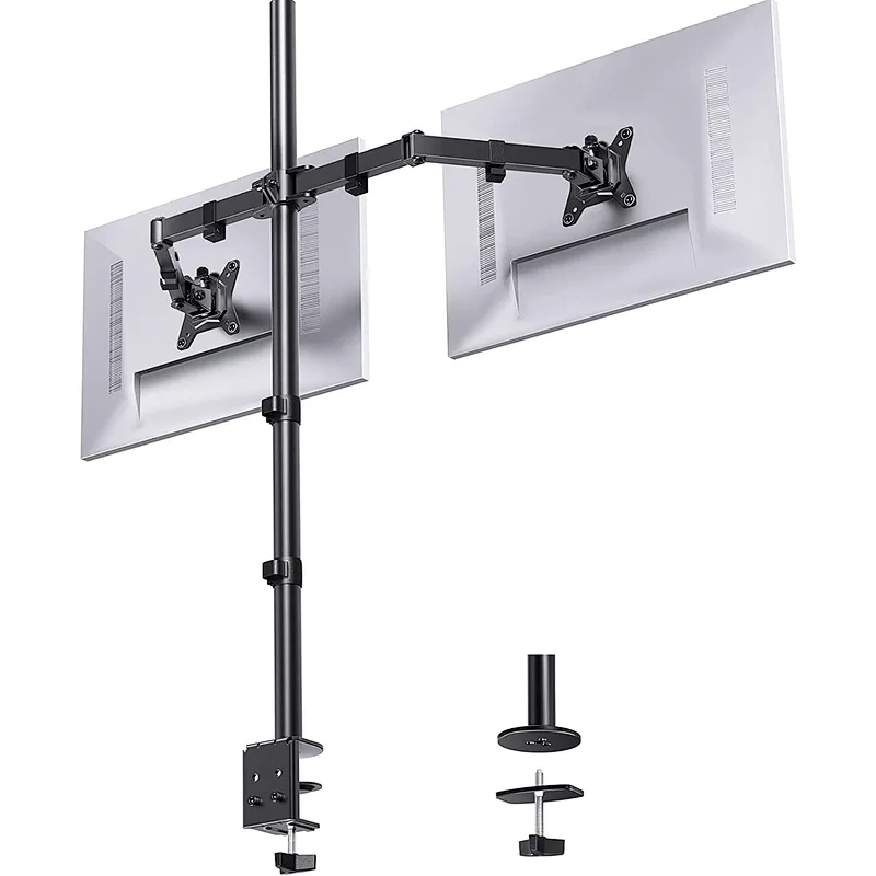 MG Extra Tall Dual Monitor Stand Up Desk Mount Extra Tall 32 inch Pole Fully Adjustable Stand for up to 27 inch Screens