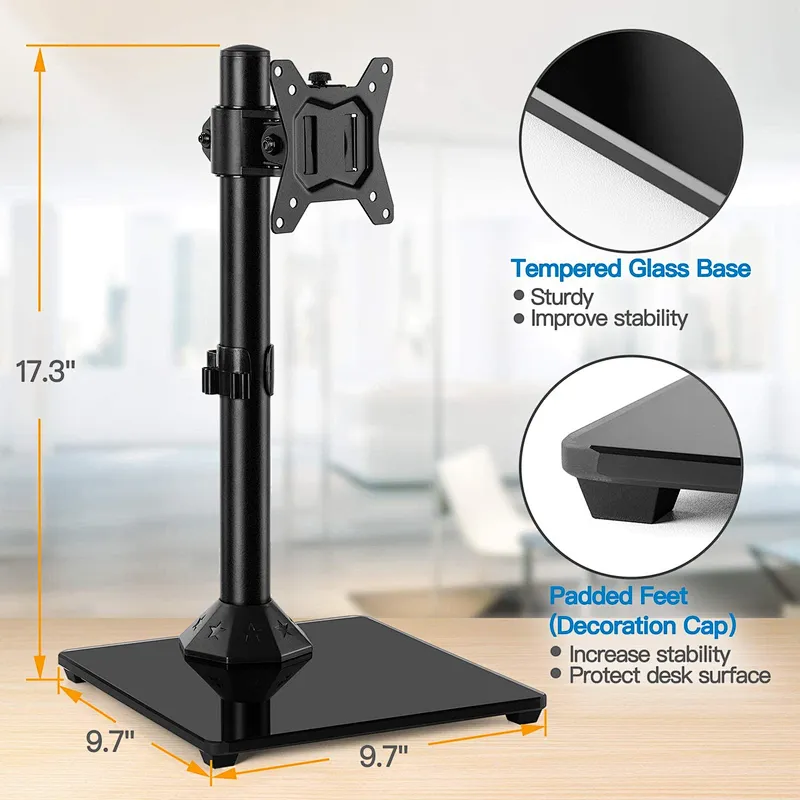 Swivel Universal Single Monitor Stand - Free-Standing Desk Stand Riser for 13-32 inch Screen with Swivel, Height Adjustable
