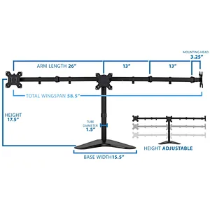 MG Triple Monitor Stand Desk Mount Arms for 13- 30 inch Screen Monitors with Full Motion Swivel Computer Home Office Accessory
