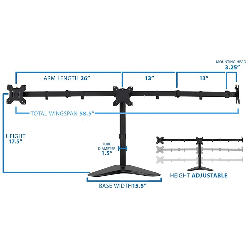 MG Triple Monitor Stand Desk Mount Arms for 13- 30 inch Screen Monitors with Full Motion Swivel Computer Home Office Accessory