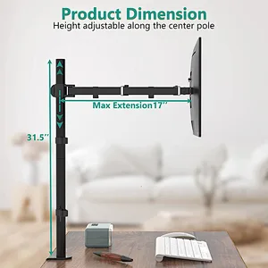 MG Extra Tall Single Monitor Desk Mount Stand with 32 inch Pole Features Full Adjustable Tilt and Articulation Holds 13 to 32