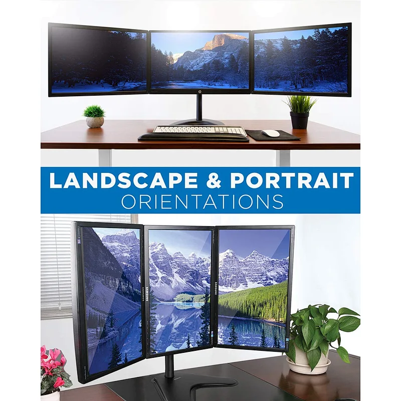 MG Triple Monitor Stand Desk Mount Arms for 13- 30 inch Screen Monitors with Full Motion Swivel Computer Home Office Accessory