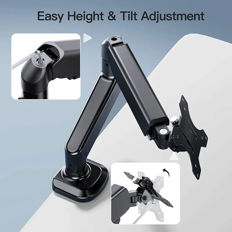 MG Single Monitor Stand Gas Spring Single Arm Monitor Stand for 13 to 32 Inch Screen with Clamp Grommet Mounting Base
