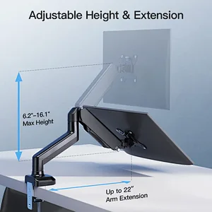 MG Single Monitor Stand Gas Spring Single Arm Monitor Stand for 13 to 32 Inch Screen with Clamp Grommet Mounting Base
