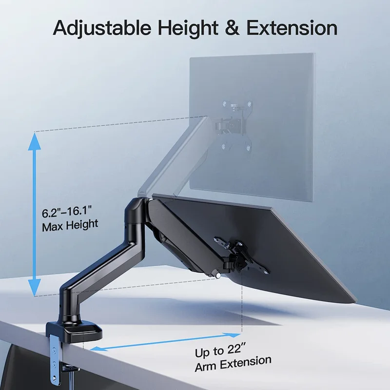 MG Single Monitor Stand Gas Spring Single Arm Monitor Stand for 13 to 32 Inch Screen with Clamp Grommet Mounting Base