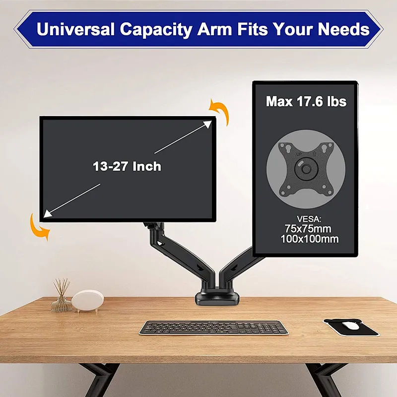 MG Triple LCD Monitor Desk Mount Fully Adjustable Stand Fits 3 Screens up to 27 inch 22 lbs