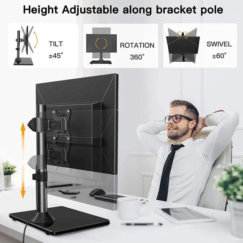 Swivel Universal Single Monitor Stand - Free-Standing Desk Stand Riser for 13-32 inch Screen with Swivel, Height Adjustable