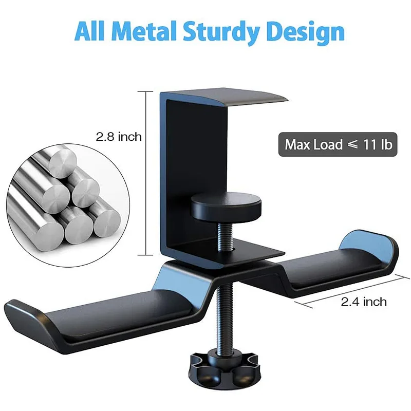 2022 Dual Rotatable Headphone Stand Hanger Under Desk Clamp Headset Holder Load up to 11lb Headset Stand Hanger Compatible