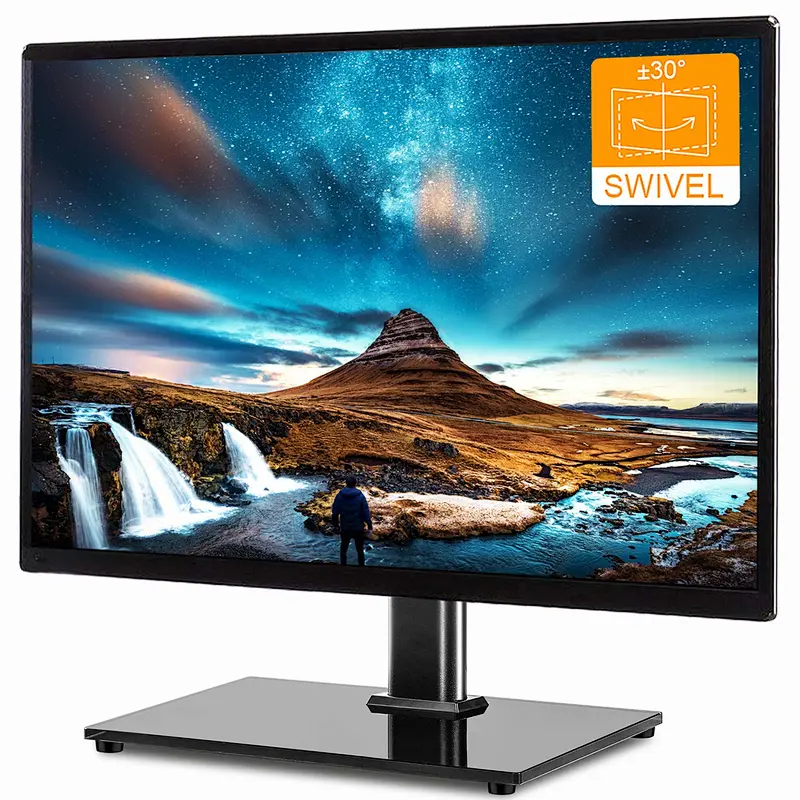 MG Universal Swivel Height Adjustable TV Stand  Heavy Duty Tempered Glass Base Table top TV Base  Replacement