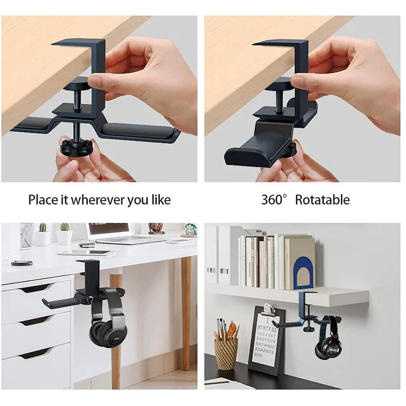 2022 Dual Rotatable Headphone Stand Hanger Under Desk Clamp Headset Holder Load up to 11lb Headset Stand Hanger Compatible